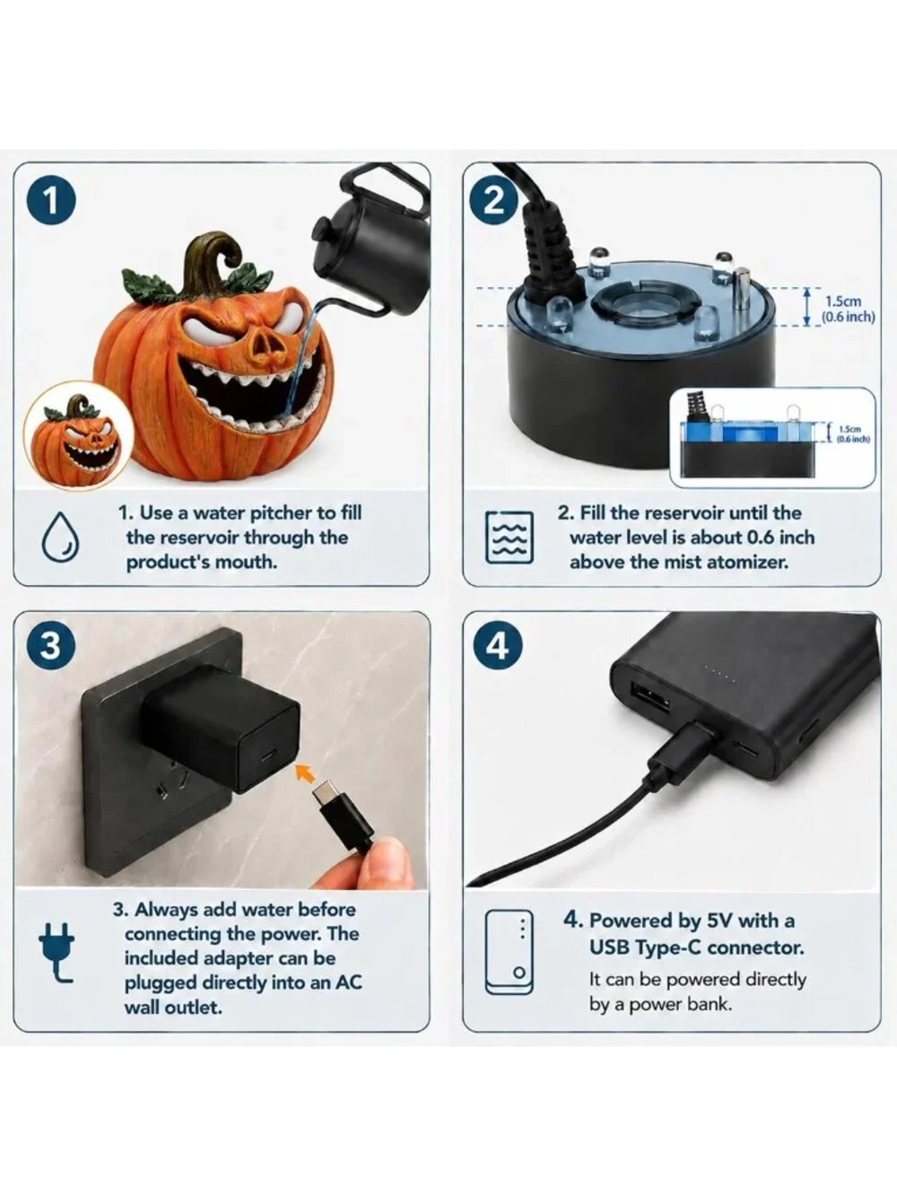 Spooky Halloween Pumpkin Fog Machine - Glowing Green Eyes Tabletop Decor for